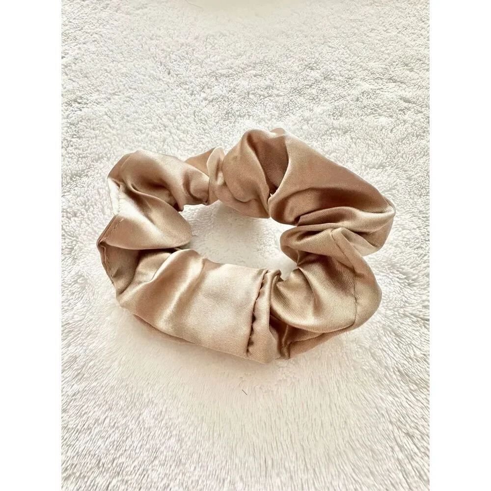 Light brown color satin hair scrunchie